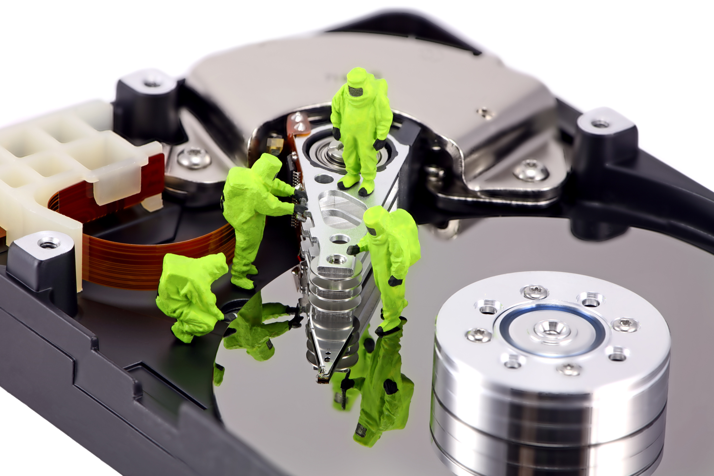 hazmat team inspecting a hard drive data backup and recovery